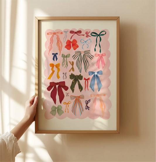 Colourful Bows Hand-Drawn Art Print | Pretty Wall art