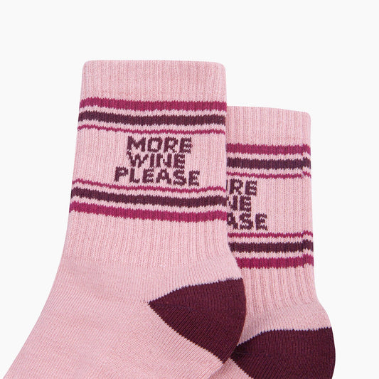 More Wine Please Organic Cotton Sports Socks in Soft Pink & Burgundy | Funny Socks for Her