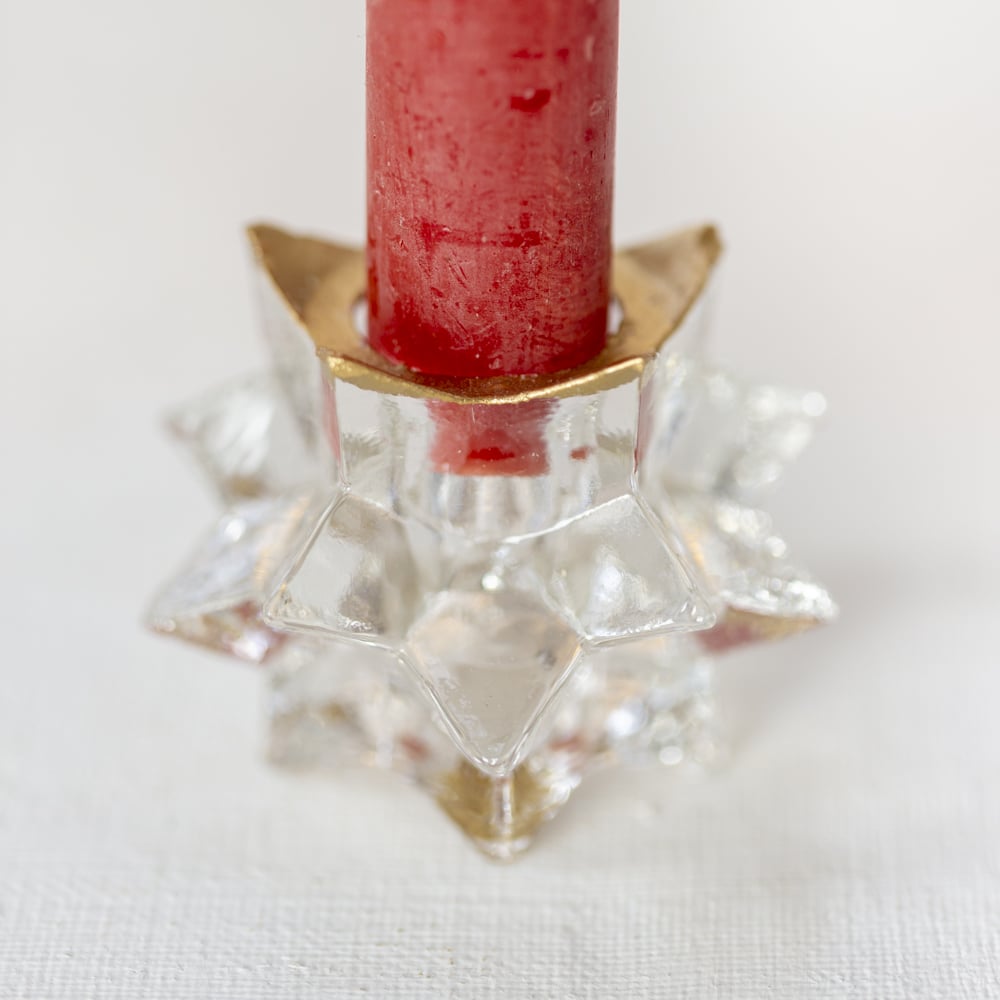 Star glass candleholder with gold trim, detail