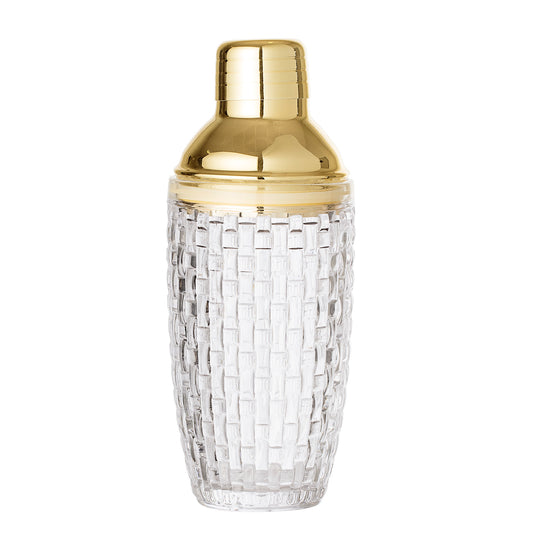 Cocktail Shaker | Clear Textured Glass with Gold Stainless Steel Lid