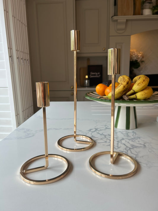 Gold Metal Candleholders – Set of 3 | Gold hardware