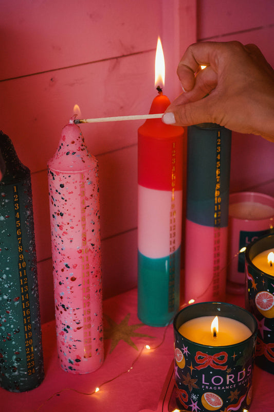 Scented Advent Candles | Christmas Countdown Candles | Confetti & Stripe Designs