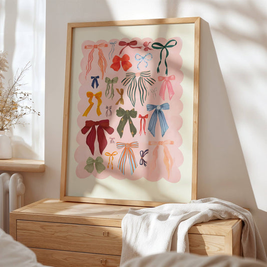 Colourful Bows Hand-Drawn Art Print | Pretty Wall art