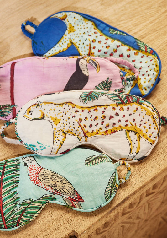 Jungle Print Eye Mask - Blue or pink | 100% cotton eye mask