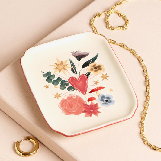 Floral Heart Trinket Dish | Ceramic Jewellery & Keepsake Holder