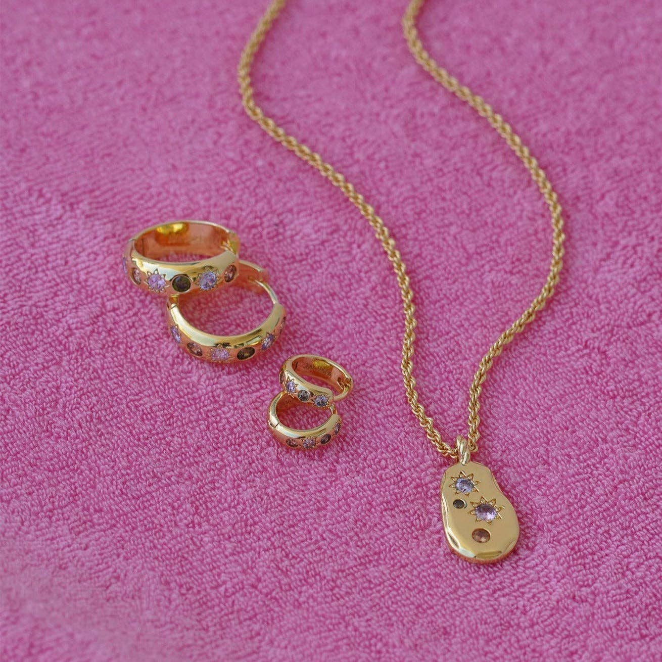 Pastel Stone Chunky Hoop Earrings | Gold-Plated Jewellery