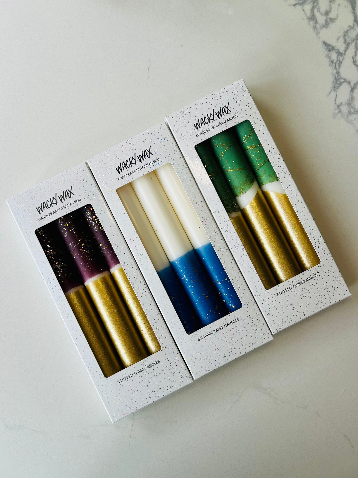 Royal Blue & Gold Glitter Dipped Candles | Pack of 3 Dinner Candles