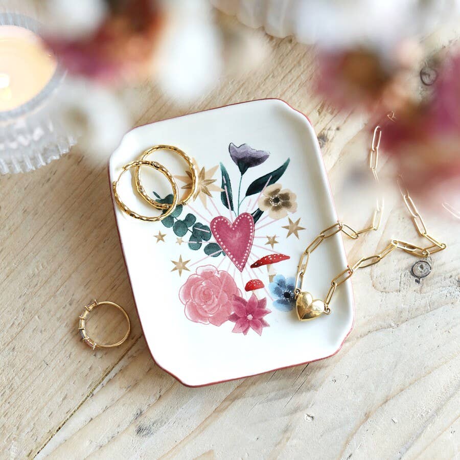 Floral Heart Trinket Dish | Ceramic Jewellery & Keepsake Holder