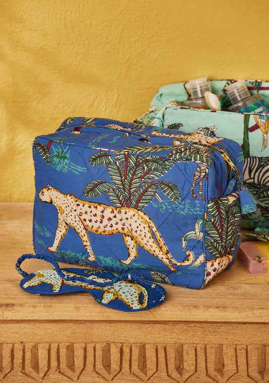 Hand Screen Printed Jungle Print Wash Bag | Quilted Cotton Toiletry Bag