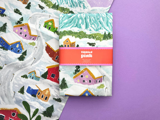 Winter Village Tea Towel | Christmas Gift Cotton Tea Towel