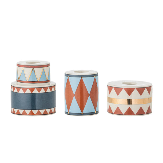 Bitja Candle Holders | Set of 3 Stoneware Drum-Shaped Candle Holders