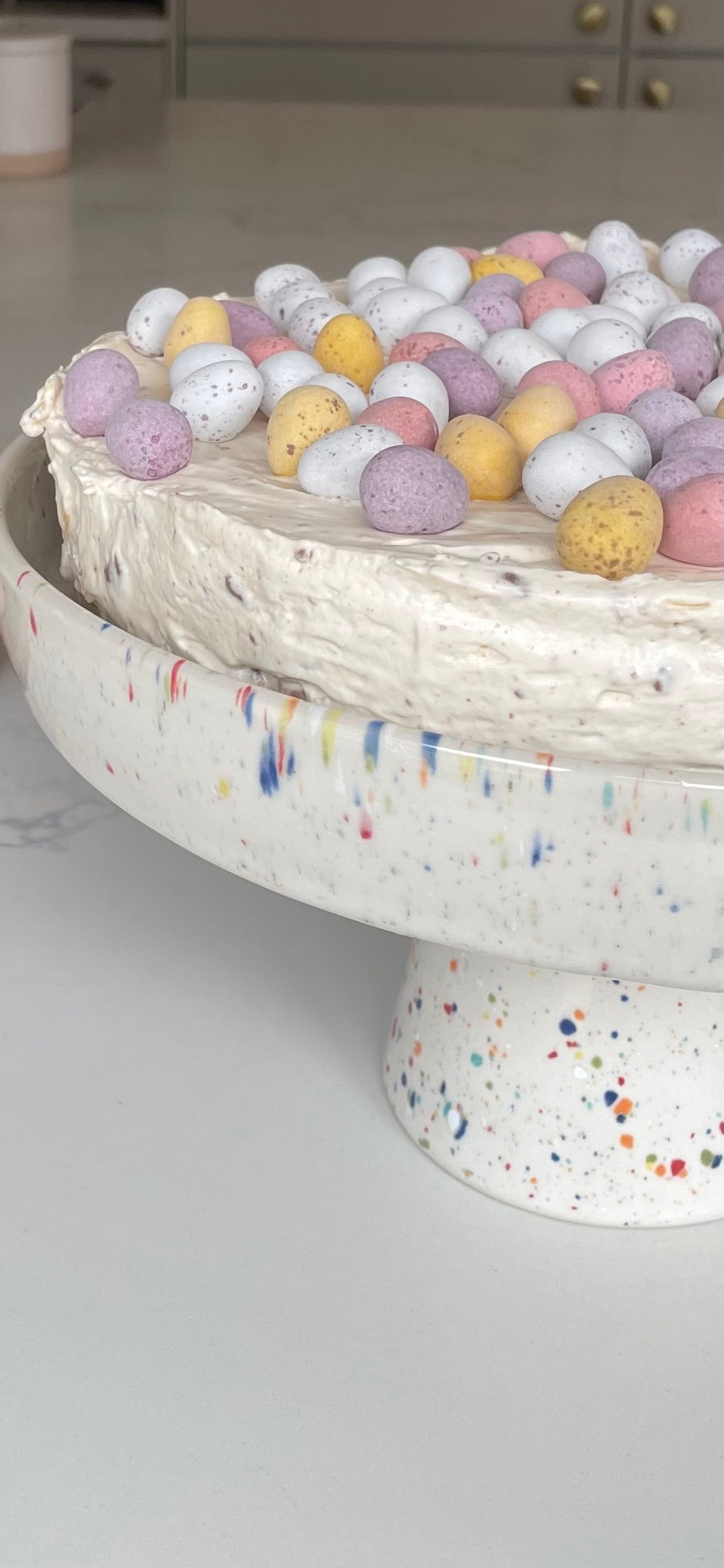 White Cake Stand with Splatter Pattern | Hand-Painted Ceramic Cake Stand