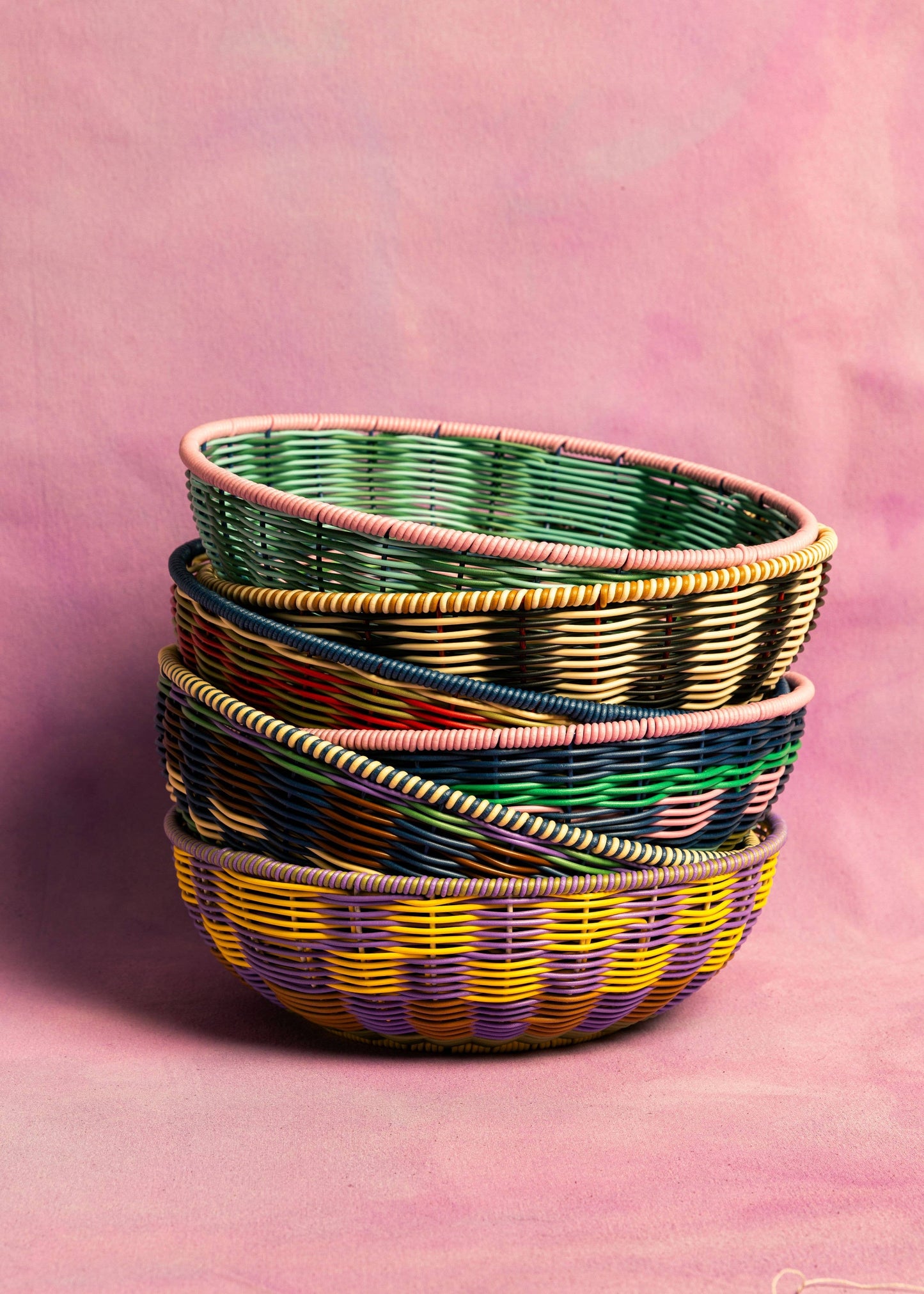 Maegen Hand Woven Bowl in Pink & Navy | Faux Rattan Serving Bowl