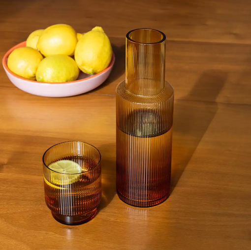 Amber Ribbed Glass Carafe | Elegant & Functional Drinkware