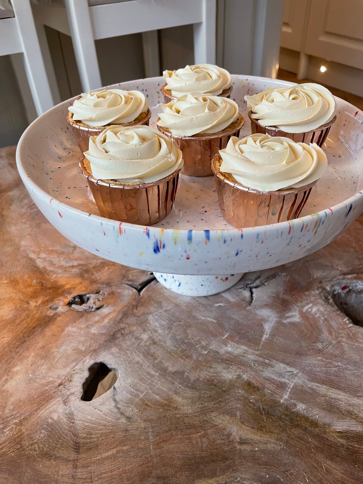 White Cake Stand with Splatter Pattern | Hand-Painted Ceramic Cake Stand