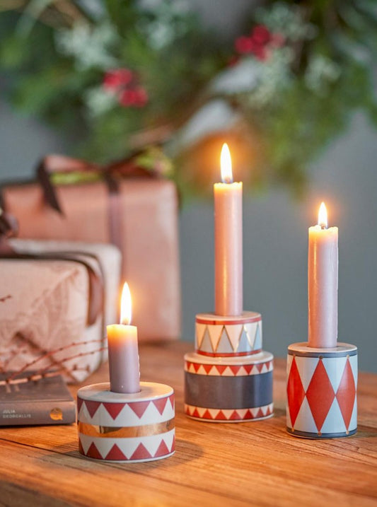 Bitja Candle Holders | Set of 3 Stoneware Drum-Shaped Candle Holders