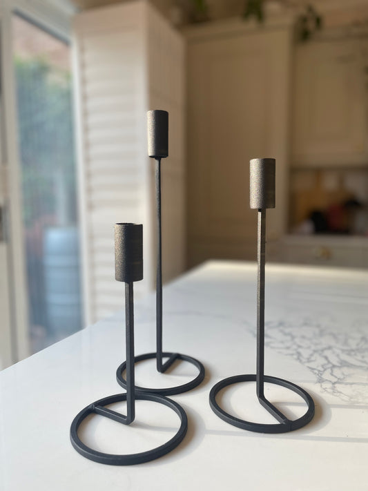 Black Iron Candle Holders | Matte Black Taper Candle Stands – Set of 3