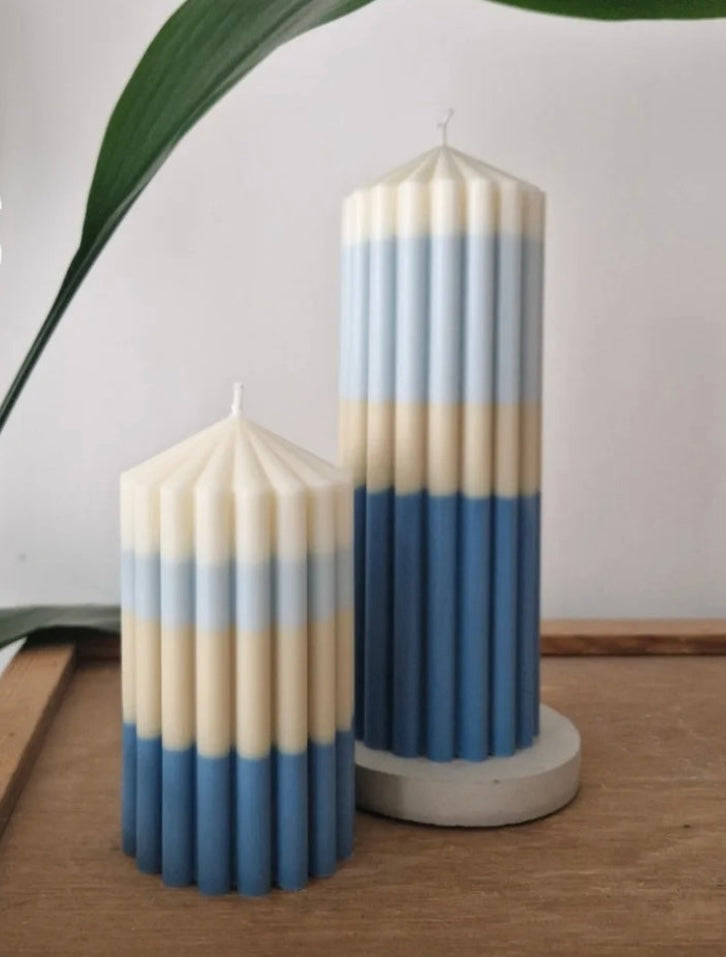 Medium Blue & White Colour block candle - Silas | Handpoured ribbed candle