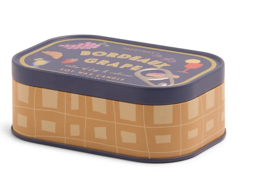 Bistro Grapes Printed Tin Candle | 4.5oz / 127g Two-Wick Candle in Bordeaux Grape