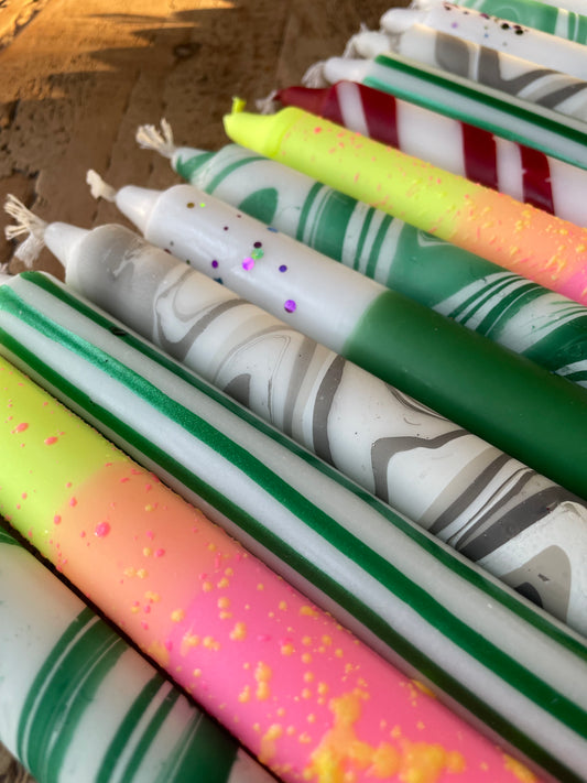 Neon splatter taper dinner candles