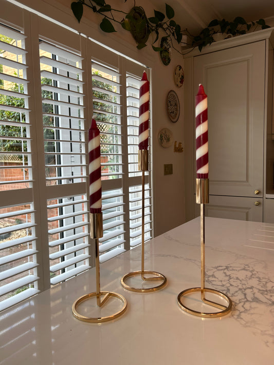 Candy Cane Single Stripe Candles | Festive Home Decor