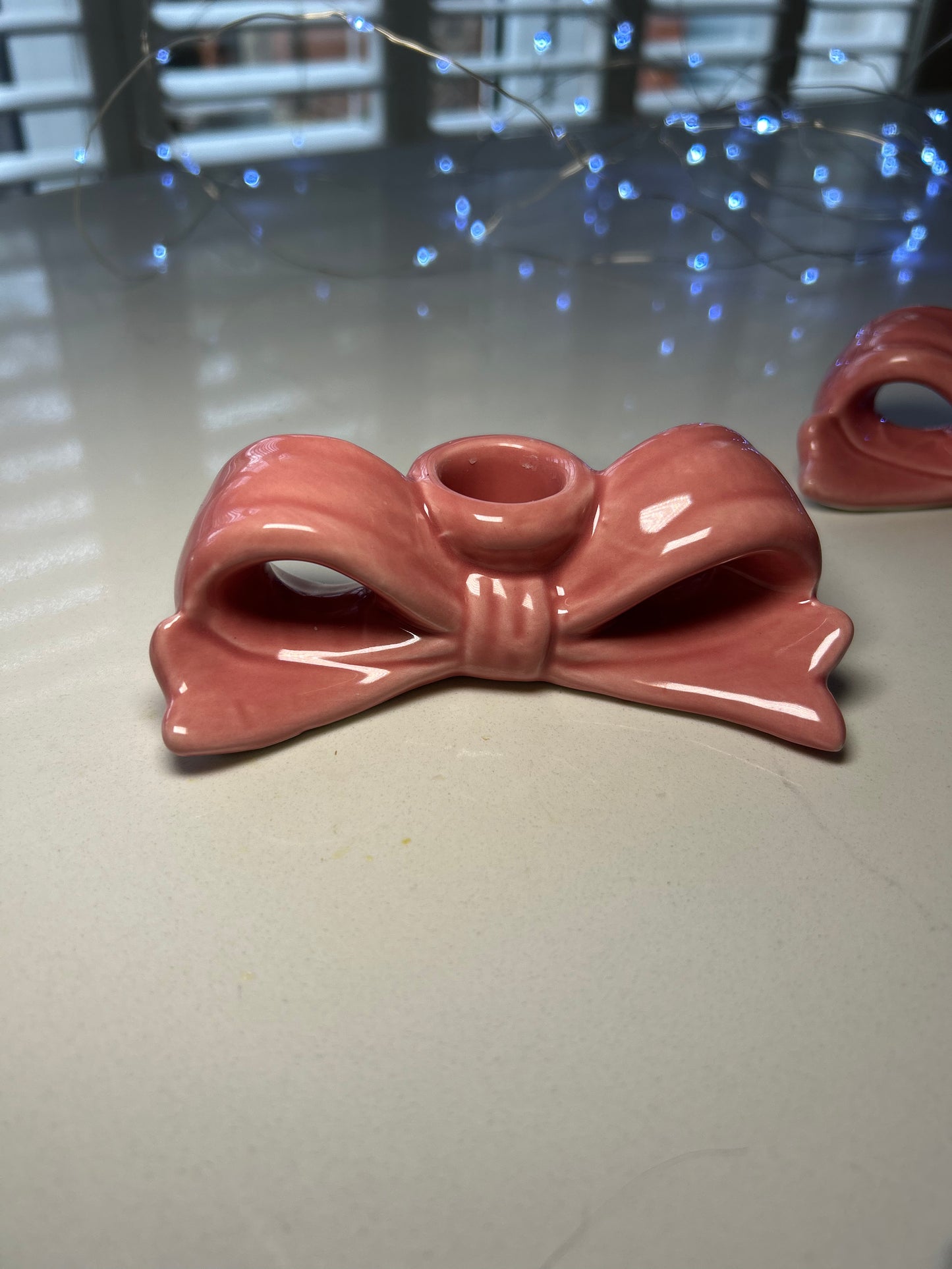 Ceramic Pink Bow Candle Holder | Elegant Decorative Accent