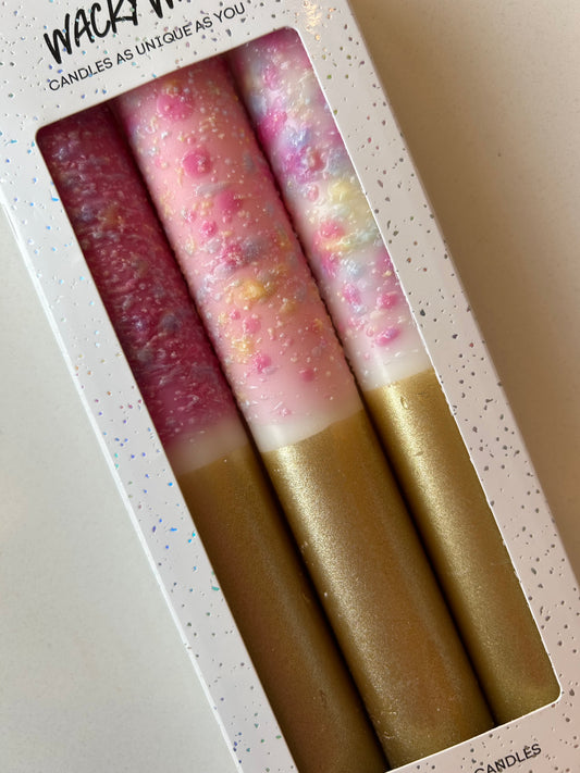 Pink & Gold Splatter Candles | Handcrafted Taper Candles (Pack of 3)