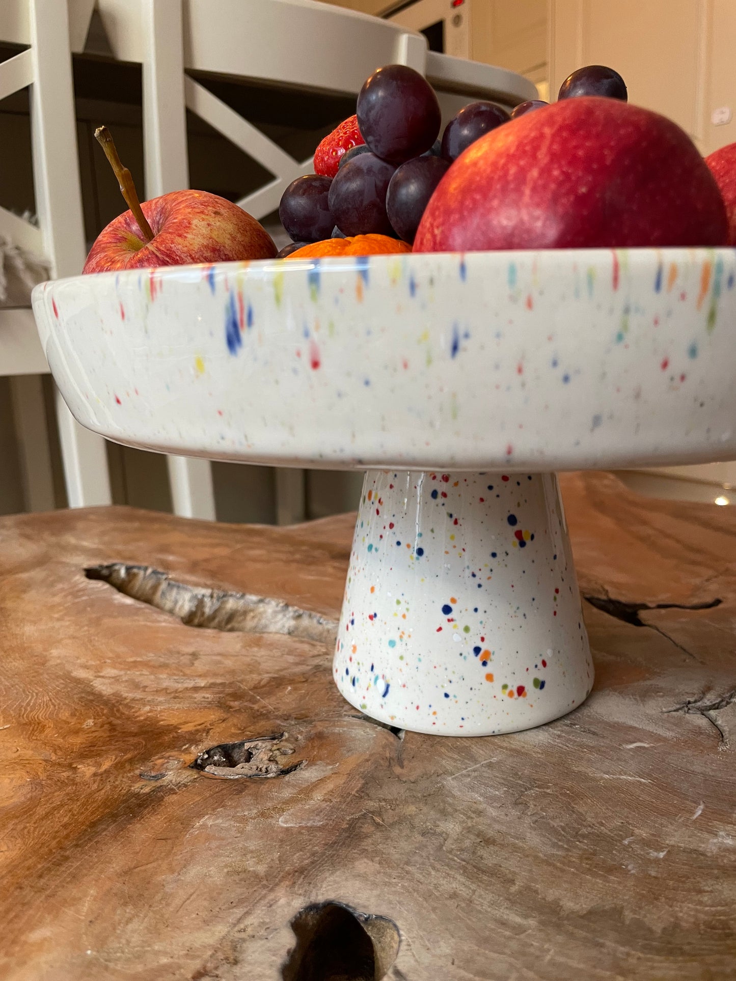 White Cake Stand with Splatter Pattern | Hand-Painted Ceramic Cake Stand