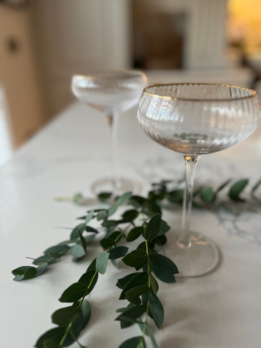 Gold Rim Ribbed Coupe Glass' | Elegant Pack of 2 Cocktail Coupe