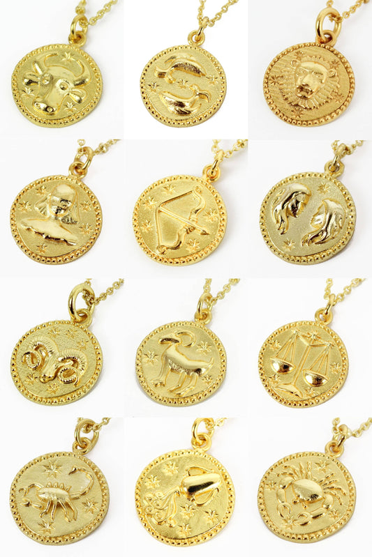 Gold zodiac coin pendant necklaces