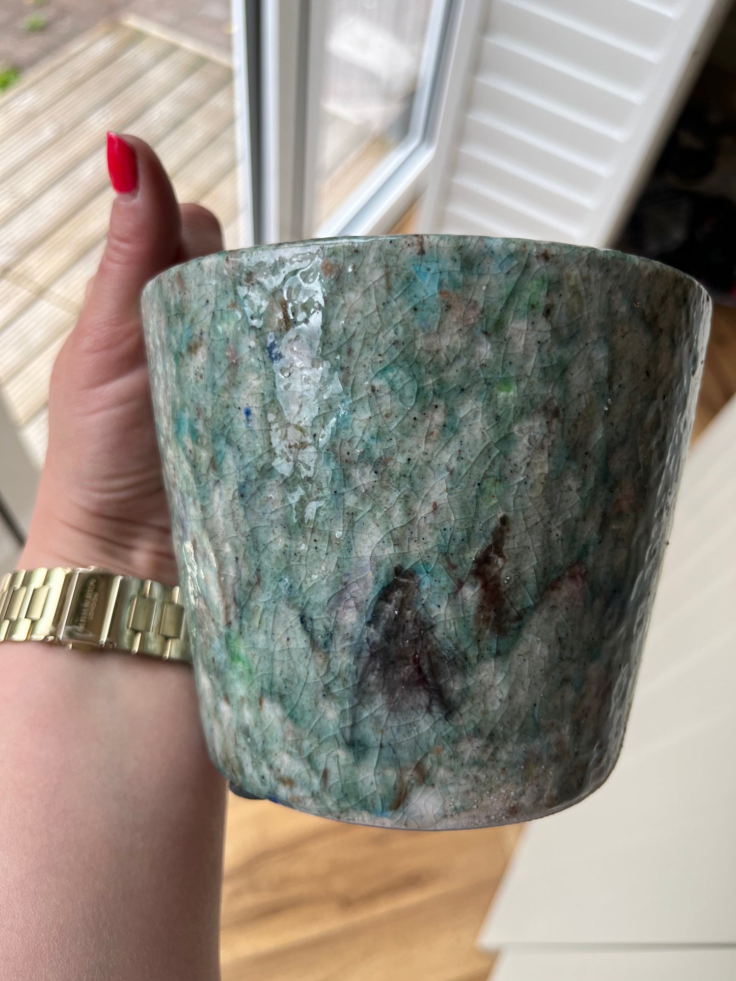 Green glass glazed terracotta planter | Unique Ceramic Plant Pot for Home & Gifting