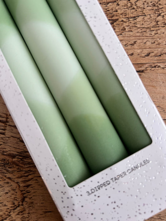 Green Ombre Candles | Set of 3 Colourful Taper Candles