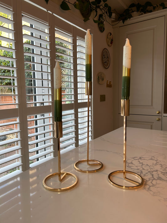 Cream, Gold & Green Dipped Glitter Candles | Pack of 3