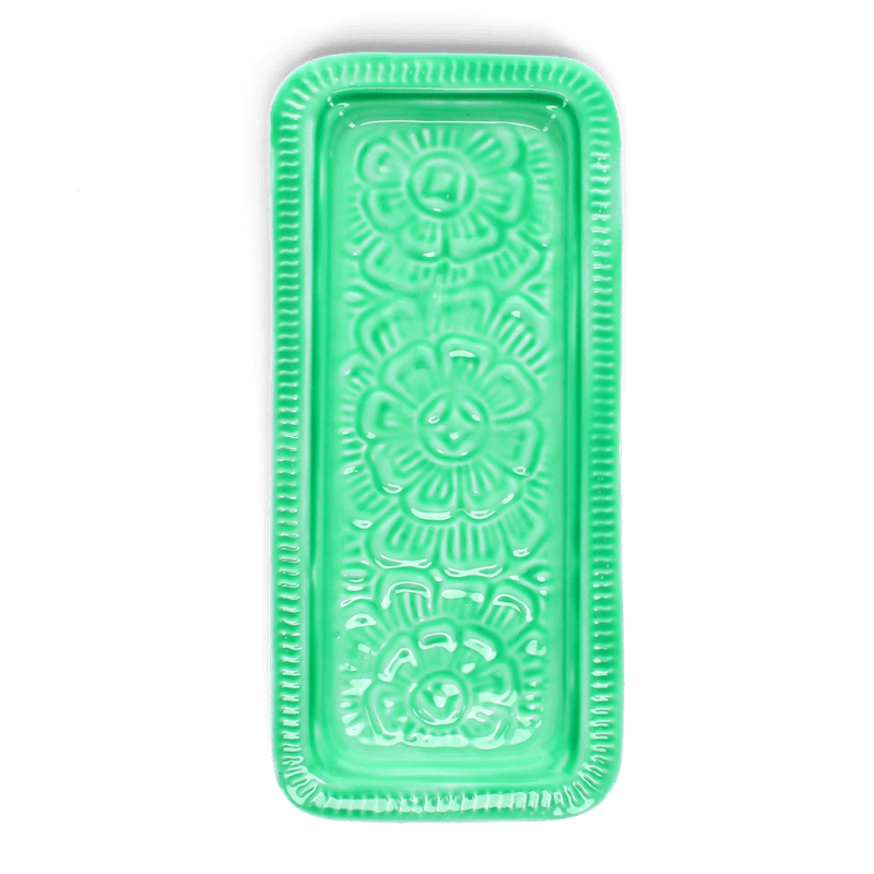 Green Enamel Flower Print Tray | Vintage-Inspired Serving & Decor