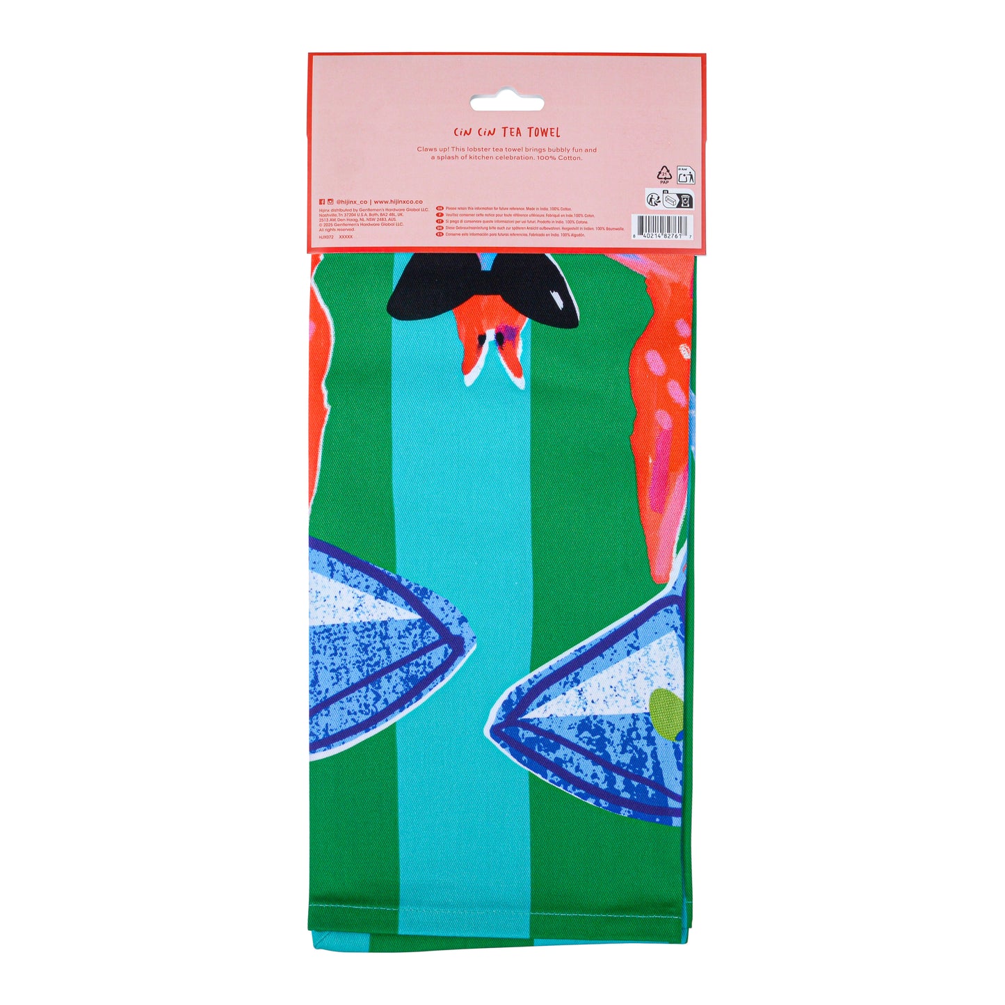 Cin Cin Lobster Tea Towel | Illustrated Kitchen Tea Towel, Coastal Home Gift