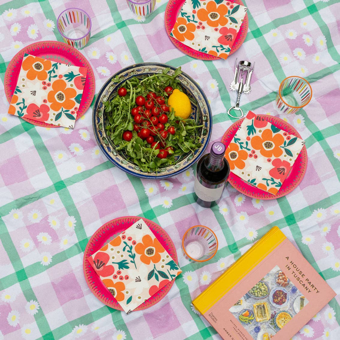Lilac & Green Gingham Daisy Picnic Blanket | Summer BBQ and Picnic Essentials