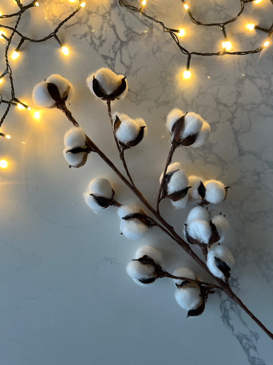 Natural Cotton Ball Decorative Branch – Real Cotton Pods