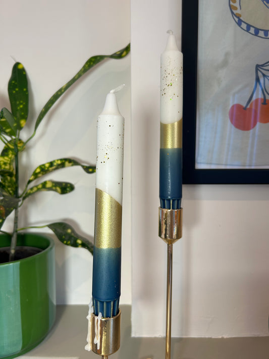 Midnight Blue & Gold Glitter Candles Set of 3 | Elegant Gift Boxed Homeware