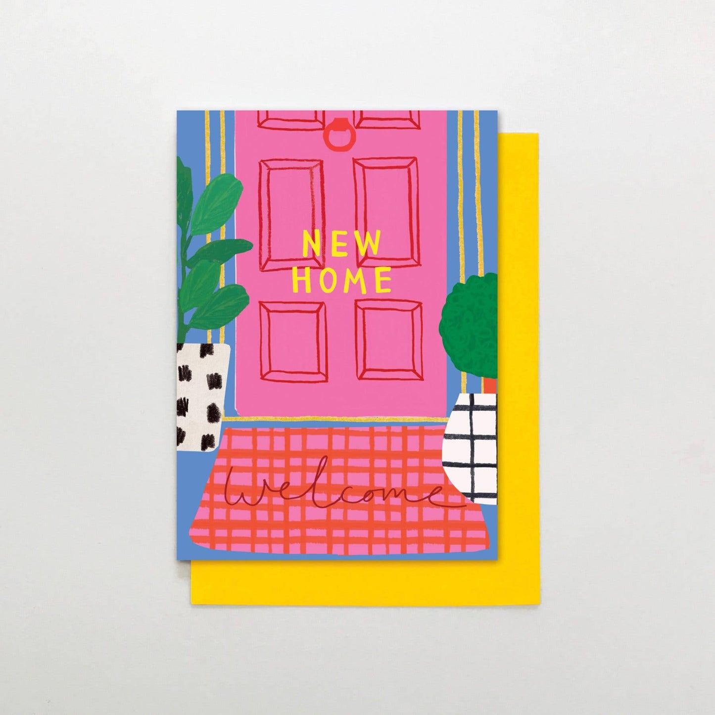 New Home Pink Door Card | Neon Yellow Greeting Card with Envelope