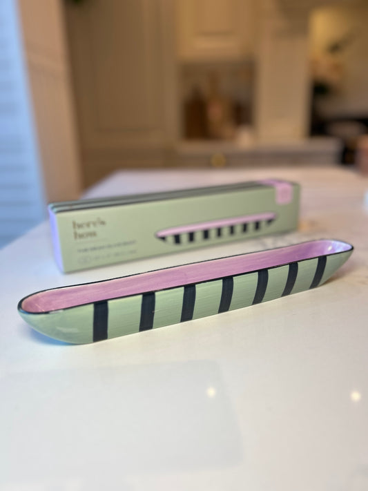 The Dean Olive Boat | Striped Ceramic Serveware