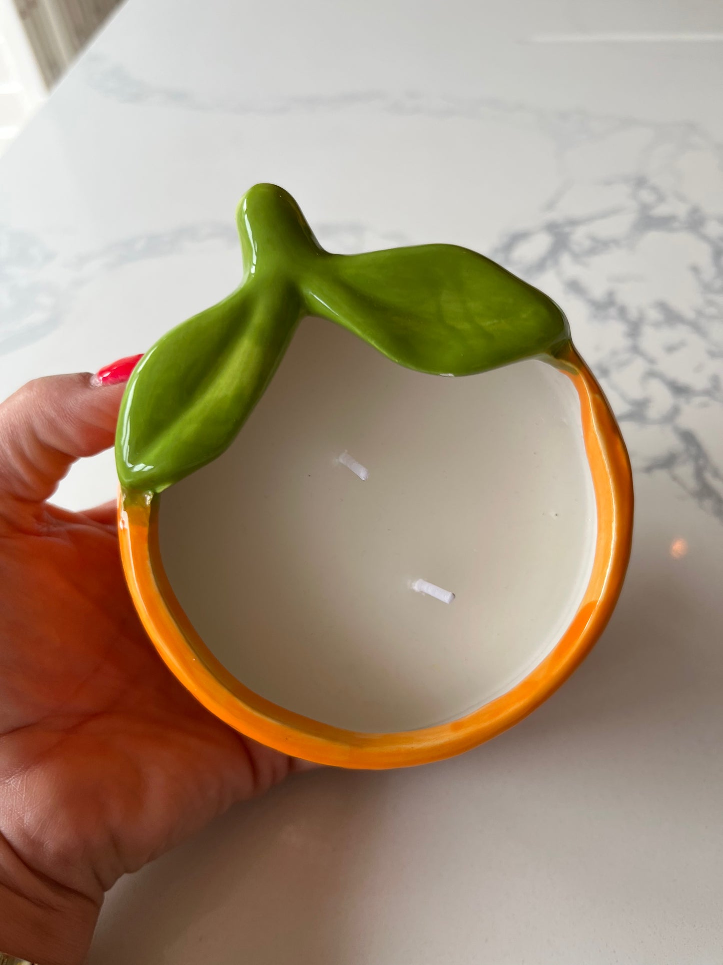 Orange Ceramic Double Wick Candle – 100g | Orange Scented Fruit Home Decor