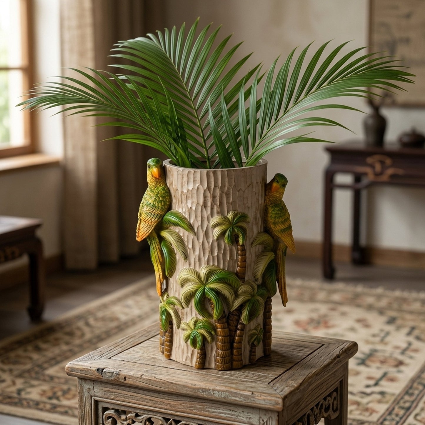 Handpainted Parrot Vase | Statement Tropical Vase