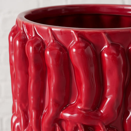 Chilli Pepper Planter | Red Embossed Stoneware
