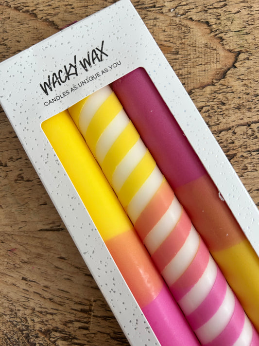 Pink & Yellow Party Candles | Set of 3 Colourful Taper Candles