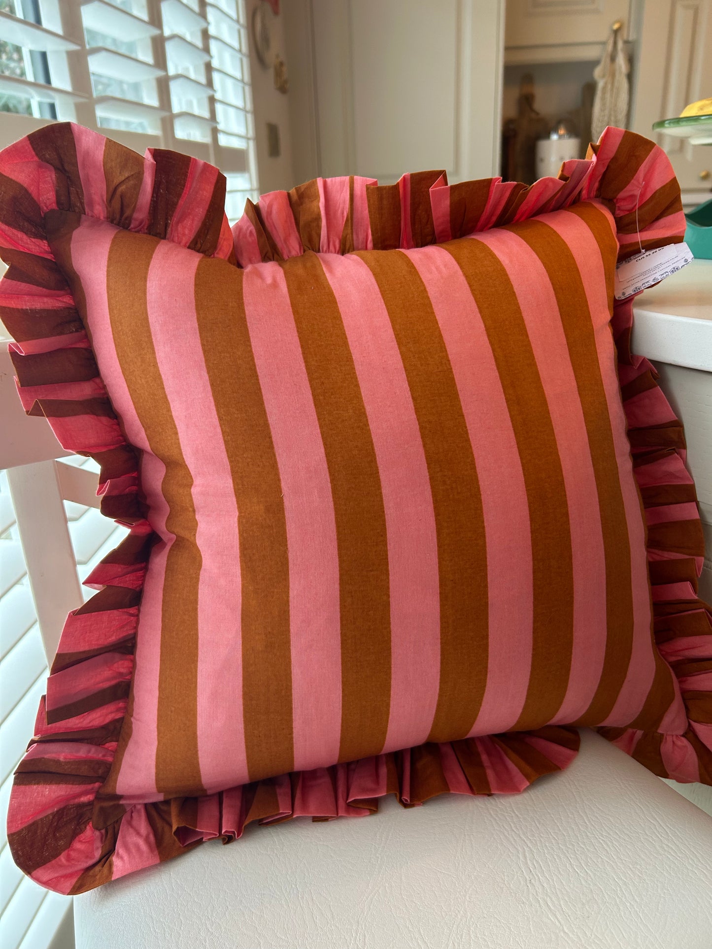 Pink & Orange Stripe Frill Check Leopard Cushion 18" | Reversible Cotton Decorative Cushion