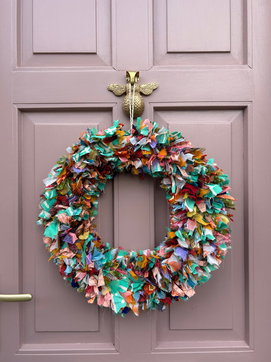 Recycled Sari Wreath Multicolour – Large | Sustainable Handmade Home Décor