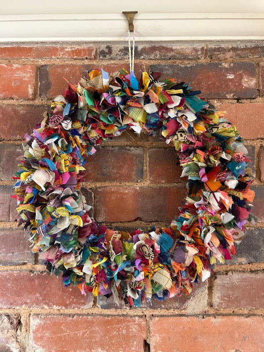 Recycled Sari Wreath Multicolour – Large | Sustainable Handmade Home Décor