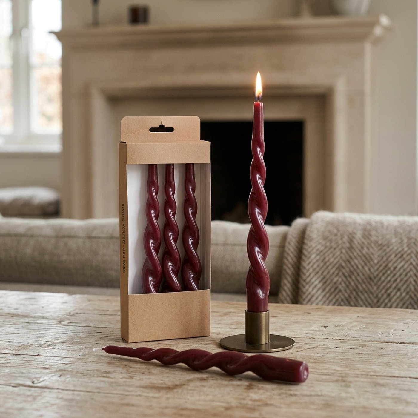 Red Twisted Taper Candles Set of 4 | Tall Dinner Table Candles