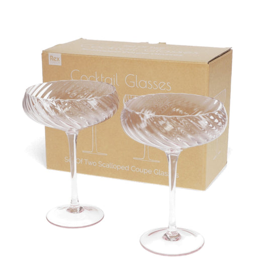 Scalloped Pastel Pink Coupe Glasses | Elegant Vintage-Inspired Glassware