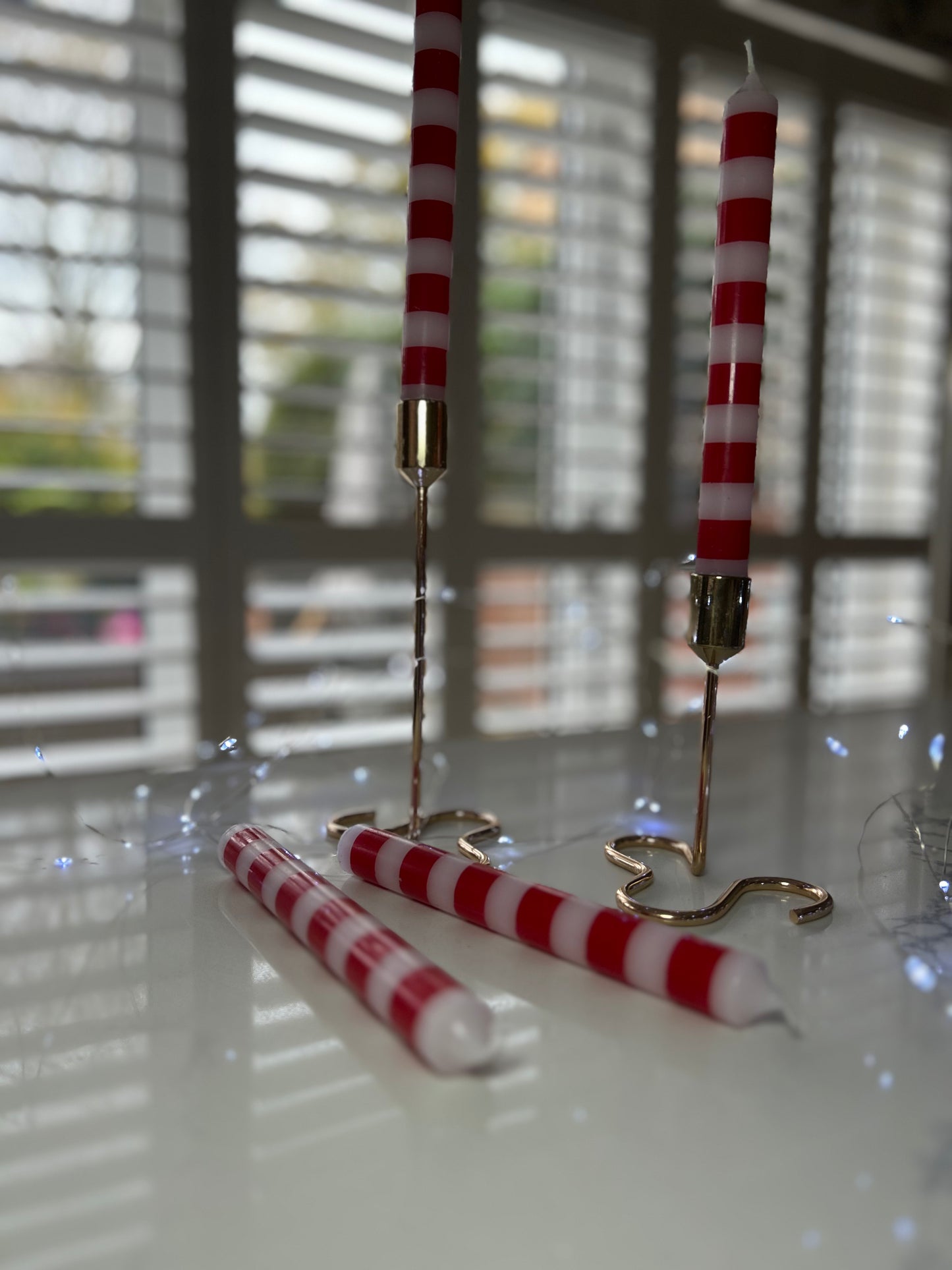 Red Stripe Glow Candles | Festive Striped Candle Set (Pack of 4)